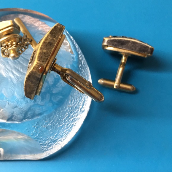 🖤SWANK vintage Chinese letter design cufflinks n lapel pin set - Picture 6 of 13